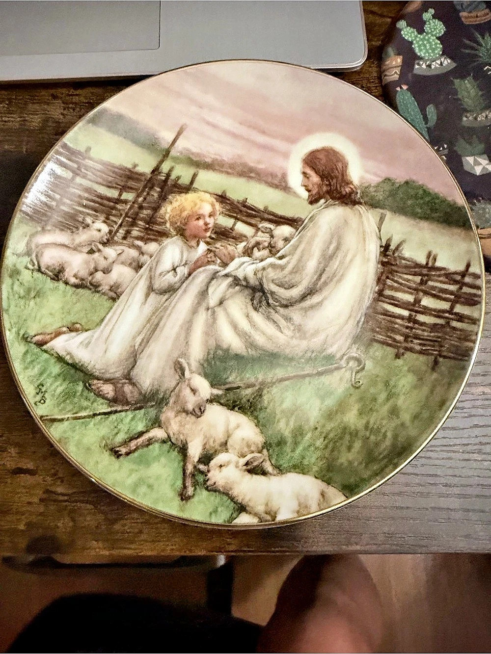 The Danbury Mint The Lord's My Shepherd Decorative Plate Green & White Like New